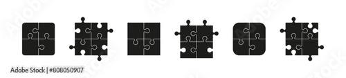 Jigsaw puzzle template with pieces arranged in a grid pattern framed. Flat vector illustration isolated on white background.