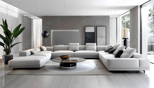 Modern living room have sofa lamp distributing flowers  carpet and table pillows