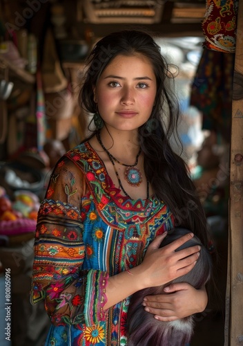 Portrait of a young woman in traditional Uzbek clothing