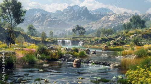 majestic mountains and river in a beautiful landscape