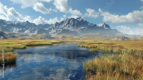 Mountains and lake in a beautiful landscape