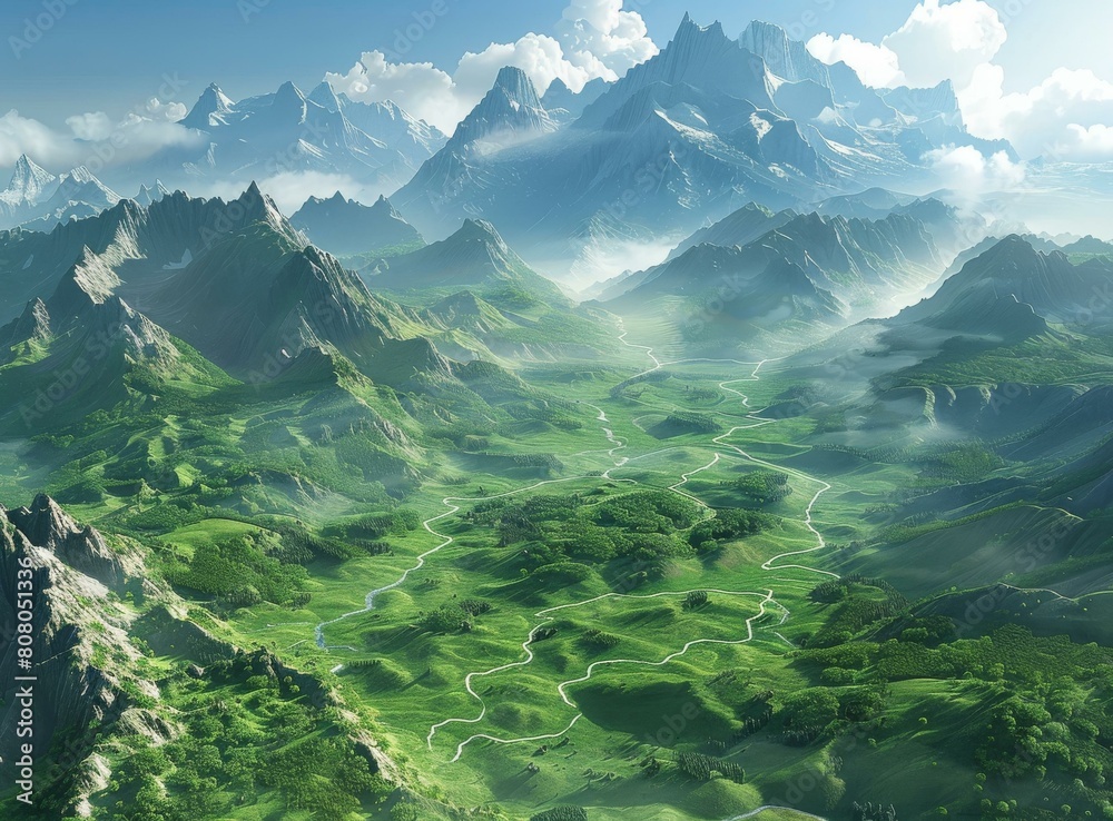 fantasy landscape with mountains and valley fantasy landscape with mountains and valley