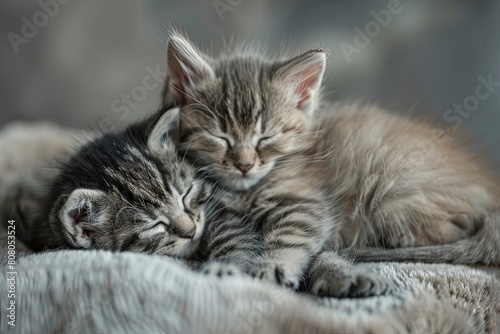two adorable kittens cuddled up together, happy cat day © Mari