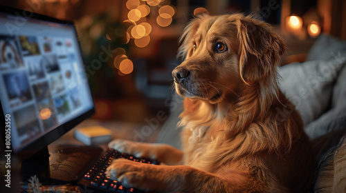 Concentrated Dog in Front of Computer