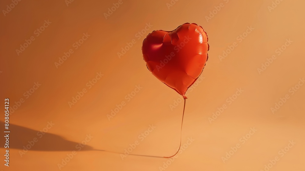 Solitary Red Heart Balloon on Peach Backdrop Solitary Red Heart Balloon on Peach Backdrop