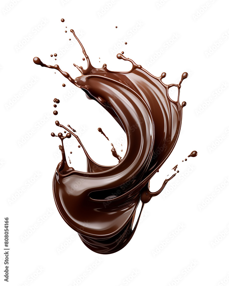 Dynamic 3D illustration of dark chocolate creating an elegant splash, perfectly isolated with a clipping path Dynamic 3D illustration of dark chocolate creating an elegant splash, perfectly isolated with a clipping path