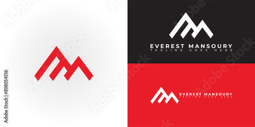 Abstract initial mountain letter EM or ME logo in red color isolated on multiple background colors. The logo is suitable for property and construction company icon logo design inspiration templates.