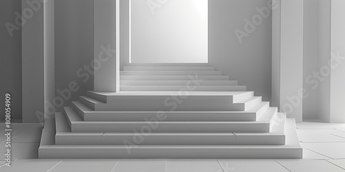 3D rendering of a white staircase leading up to a bright opening