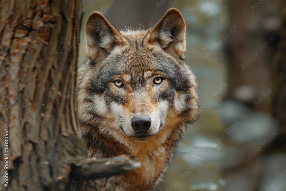 Portrait of wolf in the forest,  Portrait of a wolf