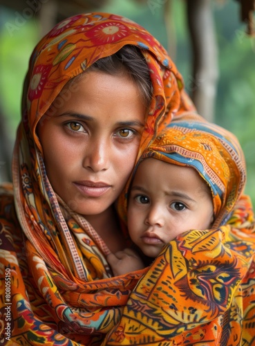 A mother and her child in traditional clothing photo