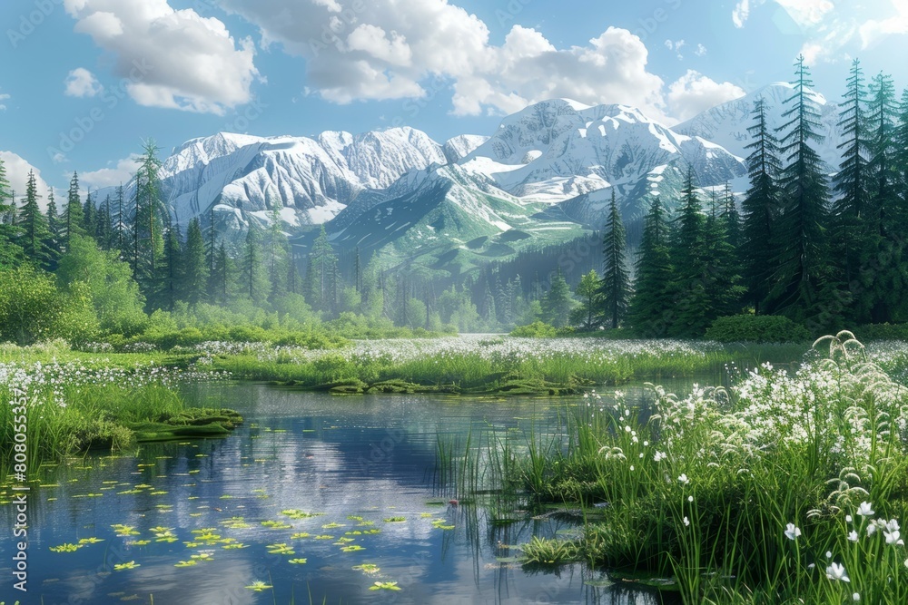 Alpine meadow and mountains