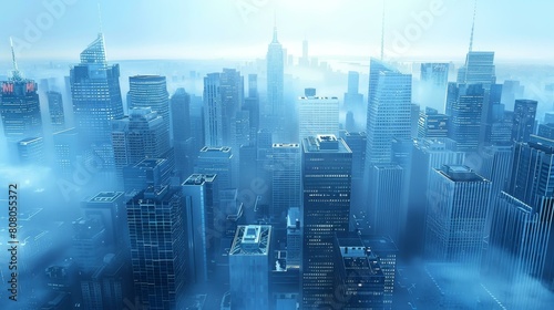 New York Cityscape in the Morning with Fog