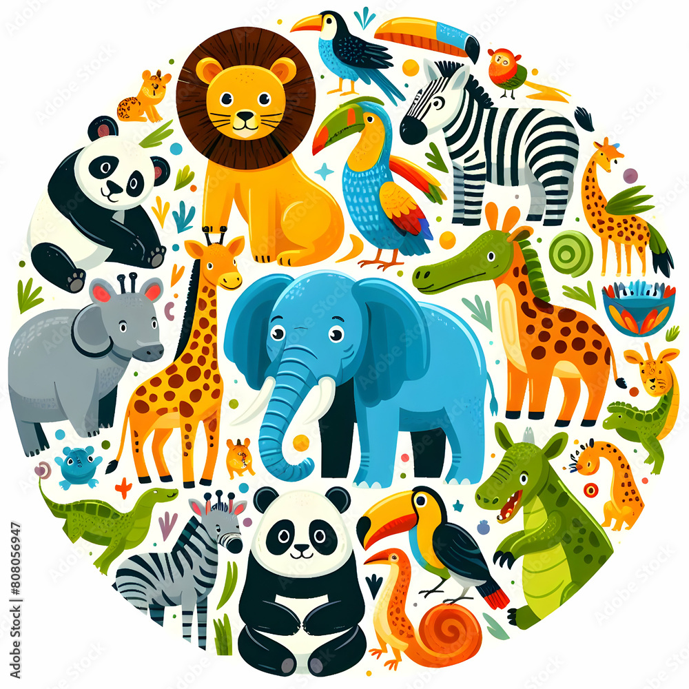 Naklejka premium animals set zebra, animal, isolated, mammal, white, black, wild, vector,Ai generated