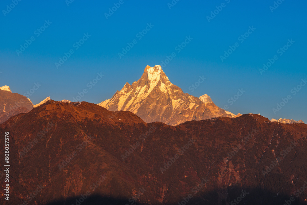 Machapuchare, or fishtail mountain, a mountain in Annapurna Massif in nepal