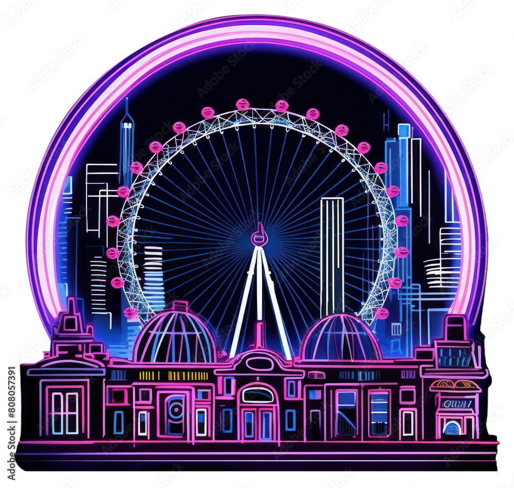 Fototapeta premium PNG Illustration london neon rim light purple line blue.
