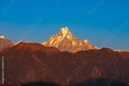Machapuchare  or fishtail mountain  a mountain in Annapurna Massif in nepal