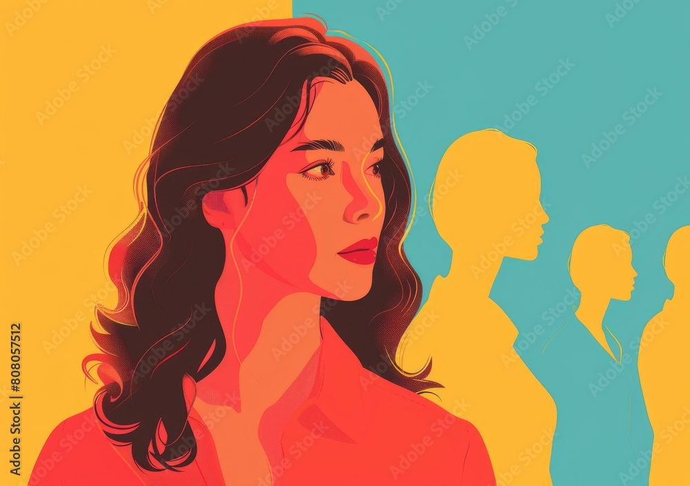 Illustration of a person looking at three shadow figures Illustration of a person looking at three shadow figures