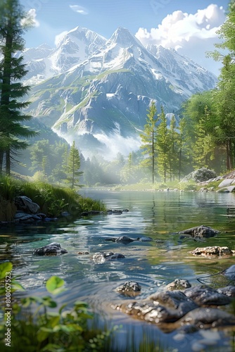 Stunning mountain landscape with river in front
