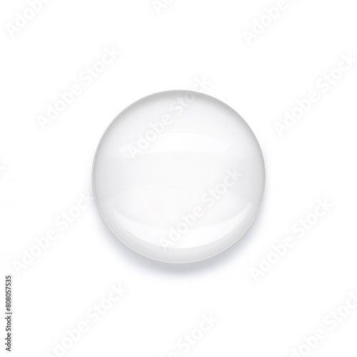 A round glass lens centered on a stark white backdrop.