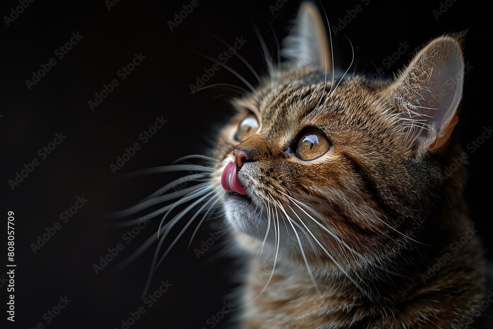 Portrait of a cat on a black background,  Close-up