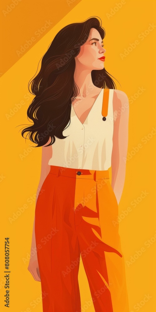 Illustration of a woman wearing orange pants and a white shirt