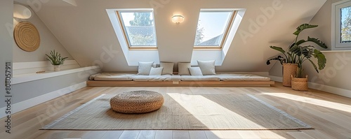Spacious attic conversion featuring skylights and sustainable insulation, ideal for a home office or playroom