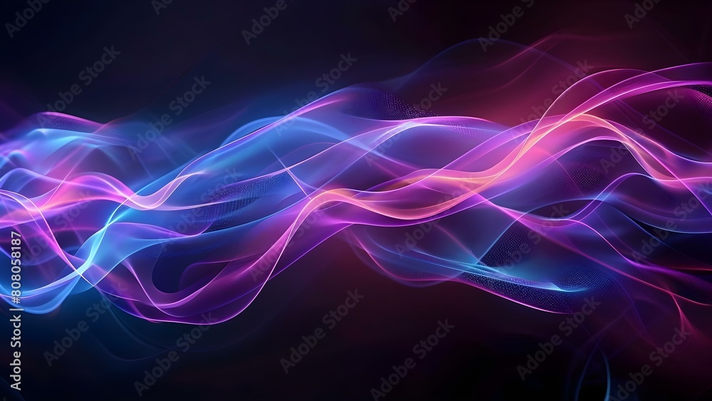 Neon holographic wave design element on a dark gradient background for banners. Concept Graphics Design, Neon Elements, Holographic Effects, Banner Design, Gradient Backgrounds