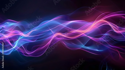 Neon holographic wave design element on a dark gradient background for banners. Concept Graphics Design, Neon Elements, Holographic Effects, Banner Design, Gradient Backgrounds