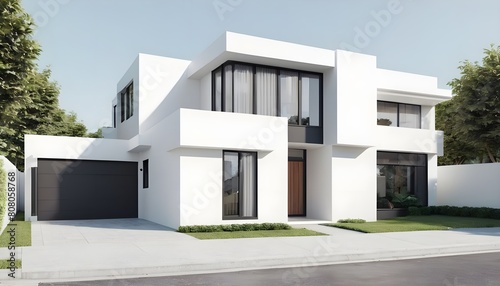 Stylish modern house exterior with white wall theme. Generative ai © Bestocker