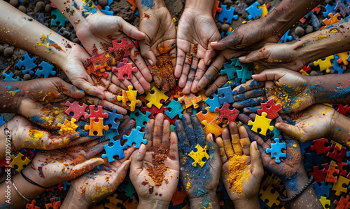 Close-up on Hands Holding Puzzle Pieces: Collaboration