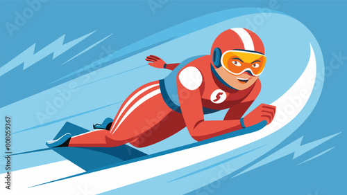 A daredevil holding on tight to their luge as they race against the clock the wind rushing past and the thrill of danger in their eyes.. Vector illustration