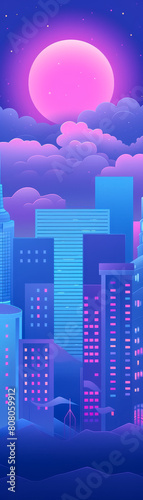 Wide shot of a city skyline at night