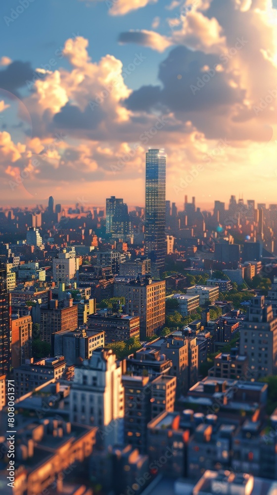 Obraz premium A Metropolis with Towering Skyscrapers and Stunning Sunset