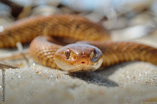 Close-up of a snake on the sand, Selective focus