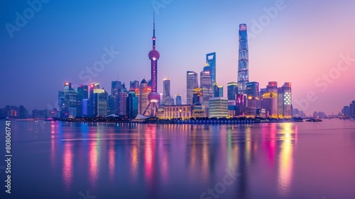 Shanghai skyline, Shanghai Tower, Jin Mao Tower, Nanpu Bridge, Shanghai Metro, Huangpu River, People's Square, Century Park, LED facades, streetlights, Commuters, tourists photo