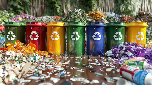 Sorted Recycling Bins and Recyclable Materials