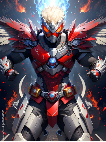 "Armor Rider Frame Eagle" is a rider who uses fast attacks and fire-elemental power as his main combat power. AI-Generated