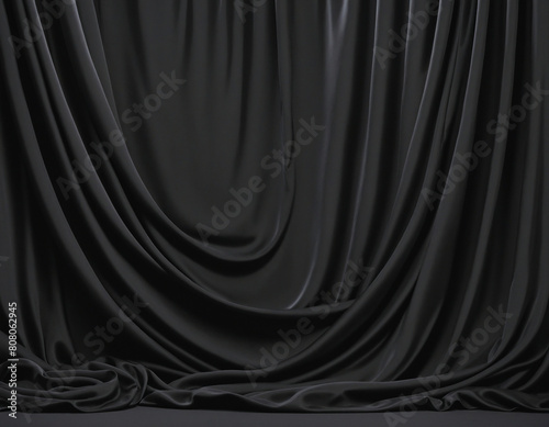 Collection of Luxurious Black Silk and Satin Curtains for a Glamorous Grand Opening Event