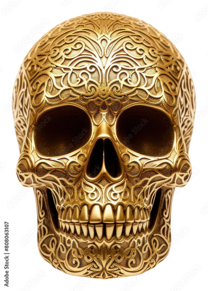 PNG Skull jewelry gold white background.