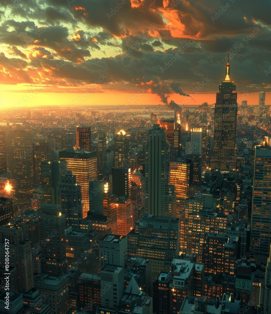 Obraz premium A stunning view of the New York City skyline at sunset