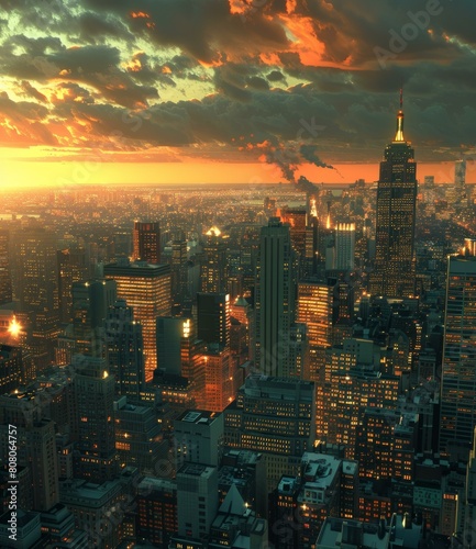 A stunning view of the New York City skyline at sunset
