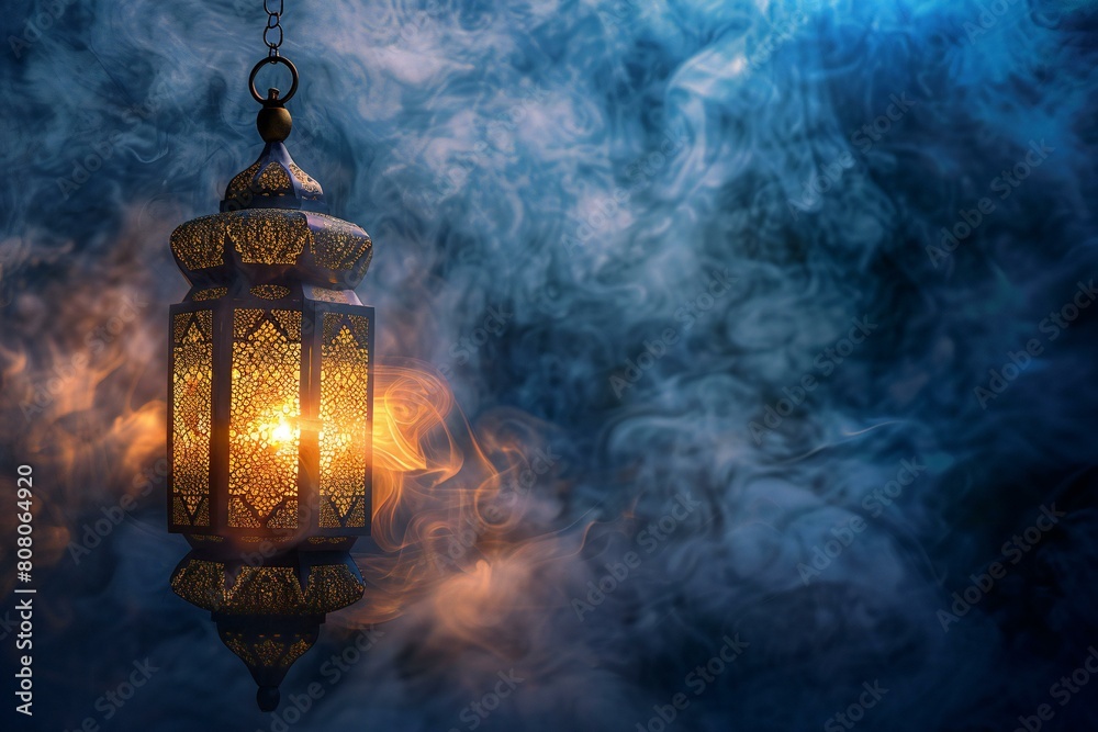 Arabic lanterns in the smoke,  Ramadan Kareem background