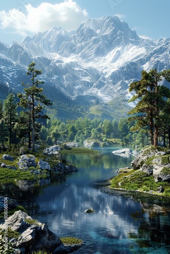 Mountains, lake and trees © duyina1990