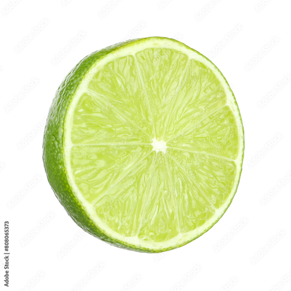 Half of fresh green ripe lime isolated on white Half of fresh green ripe lime isolated on white