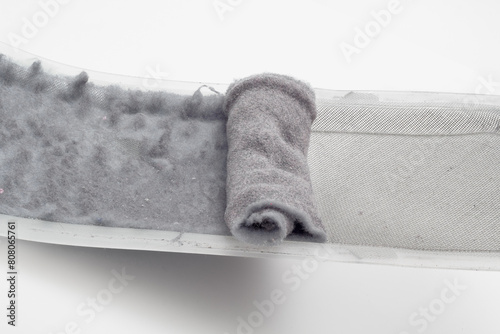 Clothes dryer lint trap on white