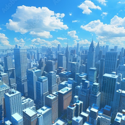 Cityscape of a modern city with skyscrapers reaching towards the sky