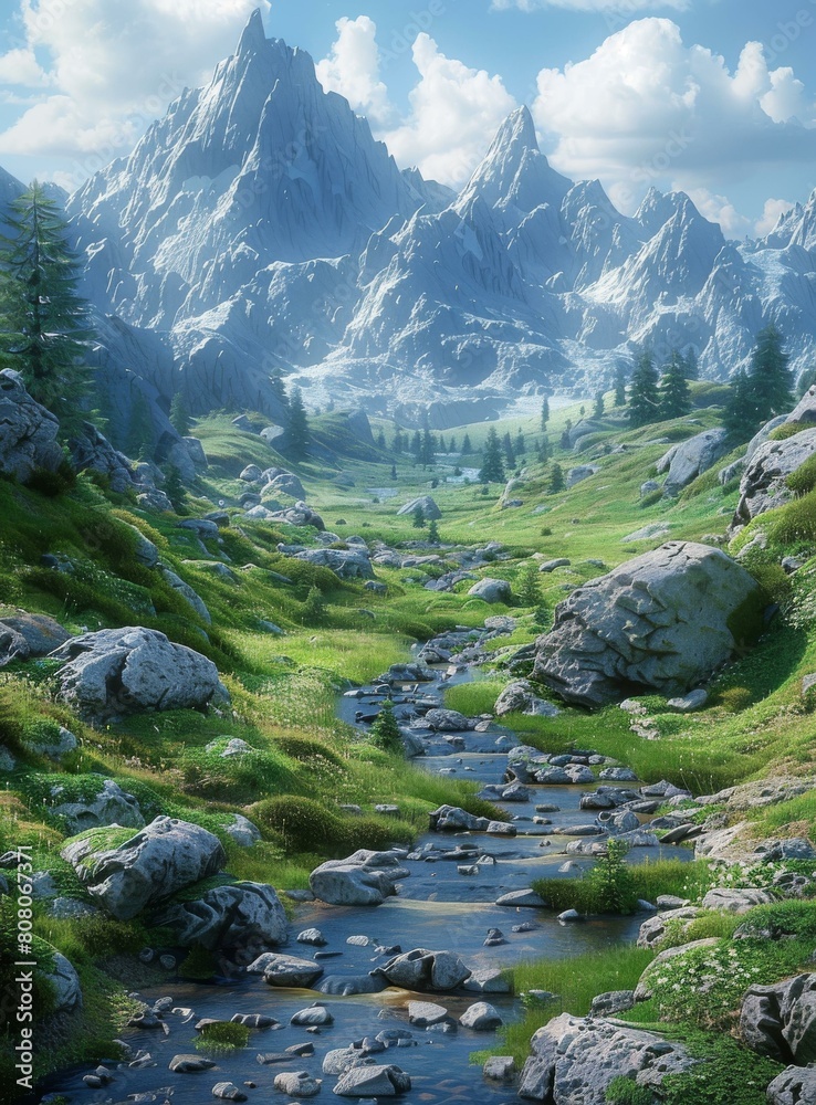 majestic mountains with river flowing through valley