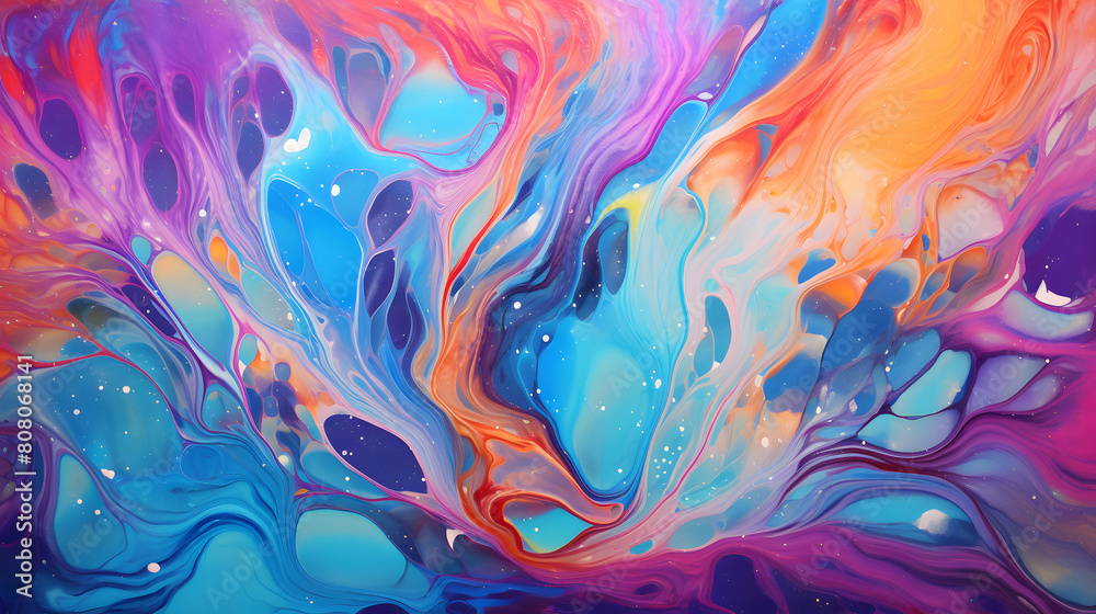 abstract acrylic pour painting hype realistic irisdicent holographic gradient colors poster background