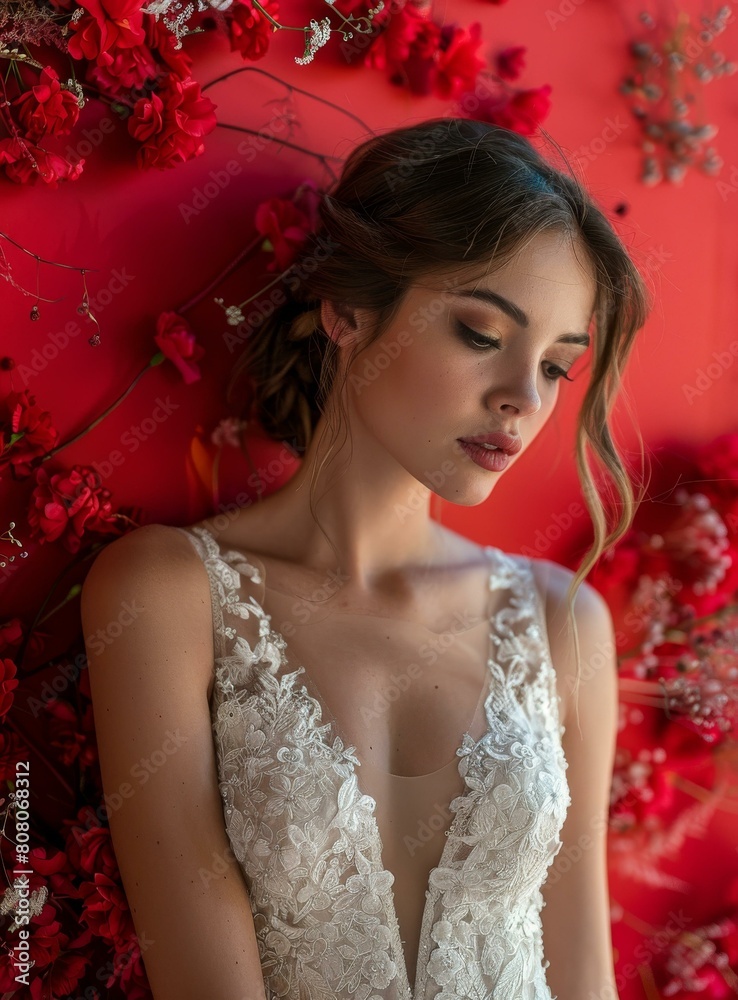 Elegant bride with red flowers Elegant bride with red flowers