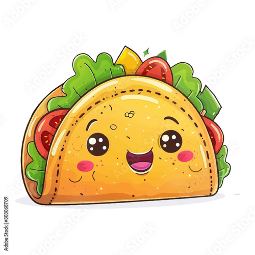 Digital illustration of an anthropomorphic taco with kawaii features promoting playful and inviting image for food branding